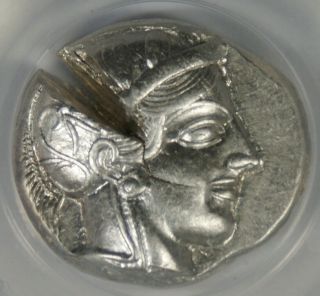 Ancient Attica Athens 454 - 404 BC Athena Owl Tetradrachm Silver Coin ANACS AU55 2