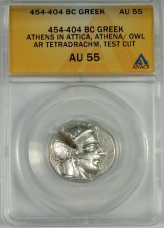 Ancient Attica Athens 454 - 404 BC Athena Owl Tetradrachm Silver Coin ANACS AU55 3