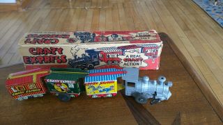 Rare Vintage 1950s Marx Tin Windup Toy Train - Crazy Express W\ Box,