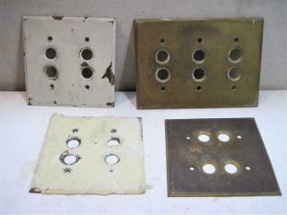Antique Brass Push Button Light Switch Plate Covers 3 Doubles & 1 Triple