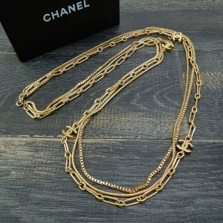 Chanel Gold Plated Cc Logos Charm Vintage Triple Chain Necklace 4642a Rise - On