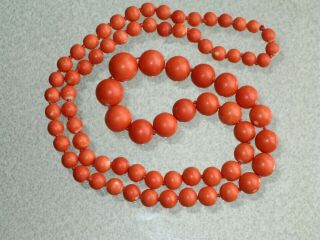 31 " Antique Vtg Natural Undyed Momo Coral Beads Graduated Necklace 101 Gr