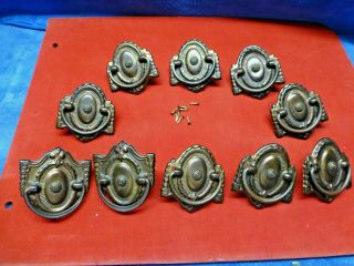 10 Vintage Pressed Brass Ornate Cabinet Drawer Drop Handle Pulls Pull