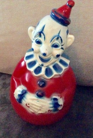 Vintage 1940’s Roly - Poly Celluloid Clown Toy - Red/white/blue