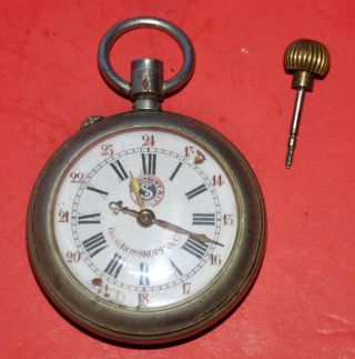 ANTIQUE 1900 ' S GEORGE ROSSKOPF & CO SWISS POCKET WATCH W/ SILVER CASE NEEDS TLC 3