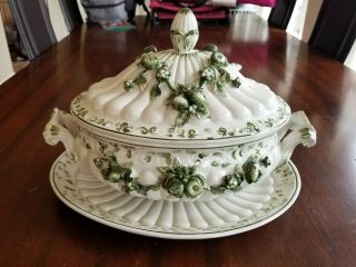 Vintage Italian Soup Tureen With Ladle And Underplate Made In Italy