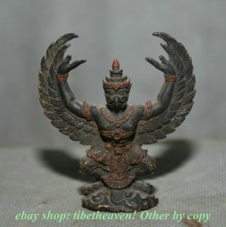 6cm Old Tibet Bronze Painting Temple Redpoll Winged Garuda Bird Buddha Statue