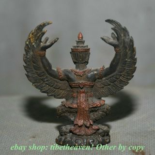 6CM Old Tibet Bronze Painting Temple Redpoll Winged Garuda Bird Buddha Statue 4