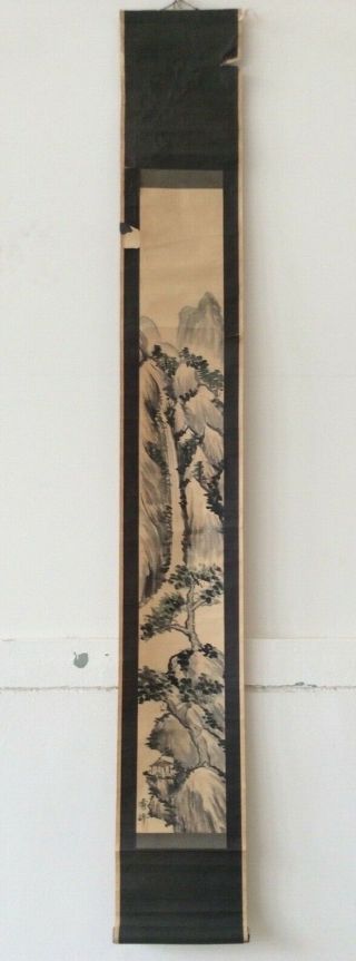 掛軸japan Japanese Hanging Scroll Landscape View Sansui Signed Shuho [e281]