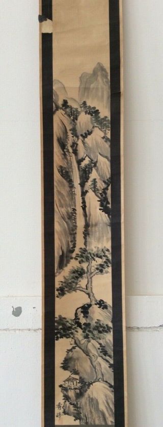 掛軸Japan Japanese Hanging Scroll Landscape View Sansui signed Shuho [E281] 2