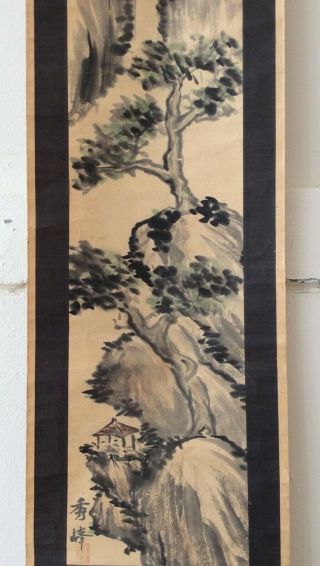 掛軸Japan Japanese Hanging Scroll Landscape View Sansui signed Shuho [E281] 4
