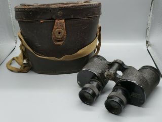 Vintage Wwii Marine Corp Binoculars With Brown Leather Case