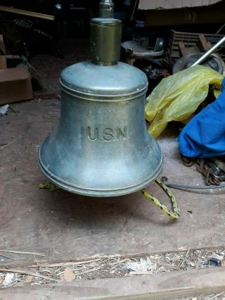 Vintage Usn Navy Brass Nickel Plated Nautical Ship Boat Bell Mounting Bracket