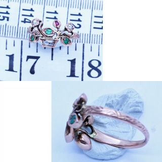 Georgian Giardinetti Ring 15ct Gold Diamonds Emeralds Ruby Antique Jewelry (6617 4