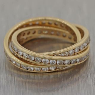 Ladies Solid 14k Yellow Gold 3.  00ctw Diamond 2mm Trinity Band Ring