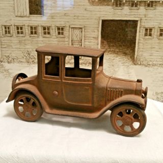 Old Antique Large Cast Iron Model T Ford Coupe Toy Car Automobile