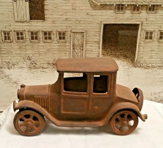 Old Antique Large Cast Iron Model T Ford Coupe Toy Car Automobile 2