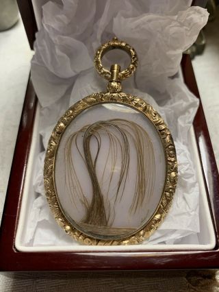 Weeping Willow Victorian Antique Gold Mourning Pendant 15k Jewelry Memorial Hair