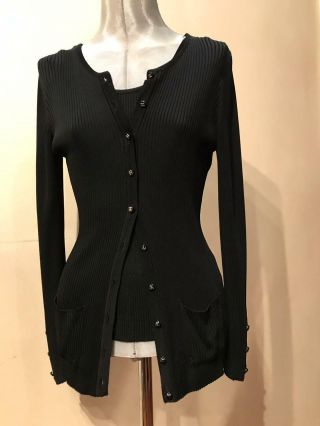 Auth Chanel Vintage Black Knit Cardigan And Top Sz 38 Eu