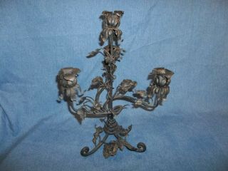 Vintage 4 Candle Black Tole Metal Roses Flowers Leaves 17 1/4 " Candelabra Italy?