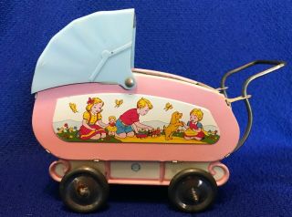 Vintage Ohio Art Tin Metal Baby Doll Carriage Stroller Buggy Graphics