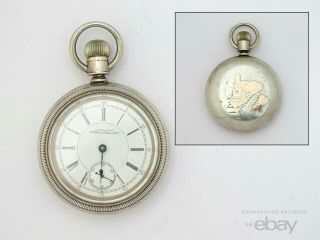 Antique American Waltham Watch Co.  Railroad Pocket Watch Silver Gold C.  W.  C.  Case