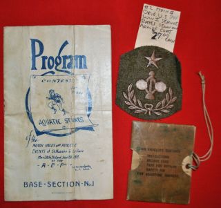 Wwi Grouping - Engineer,  Cac Chevron,  Gas Mask Tag,  1919 A.  E.  F.  Event Program