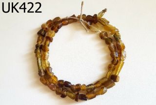 Ancient Roman Glass Gold Glass Faceted Tube Bead Strand UK422a 2