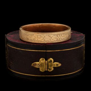 Antique Vintage Art Nouveau 18k Rose Gold Chased Wedding Bangle Heavy Bracelet