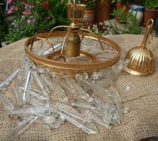 Vintage Gilt Brass,  Large Glass Crystal Drop Ceiling Chandelier Spares Repair
