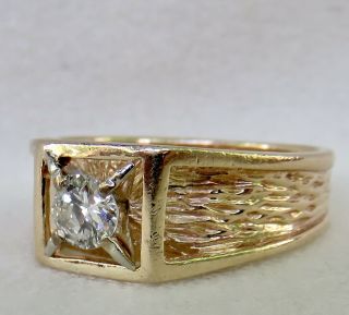 MENS VINTAGE ARTS & CRAFTS.  55 CT.  OLD EUROPEAN DIAMOND SOLITAIRE 14K GOLD RING 2