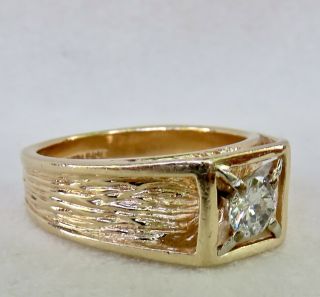 MENS VINTAGE ARTS & CRAFTS.  55 CT.  OLD EUROPEAN DIAMOND SOLITAIRE 14K GOLD RING 3