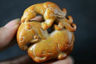 Delicate Chinese Old Jade Carved Beast/phoenix Pendant J19