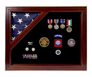Military Award Shadow Box With Display Case For 3 X 5 Ft Flag Black Felt