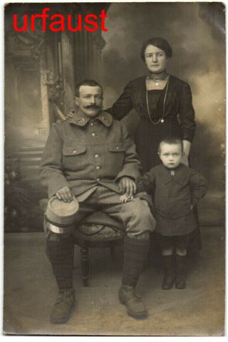 French Wwi Soldier With Family Studio Photo
