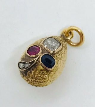 Antique Victorian 18k Yellow Gold Diamond Ruby Sapphire Egg Charm