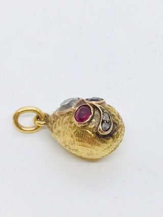 Antique Victorian 18k Yellow Gold Diamond Ruby Sapphire Egg Charm 4
