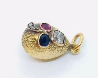 Antique Victorian 18k Yellow Gold Diamond Ruby Sapphire Egg Charm 5