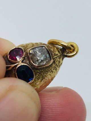 Antique Victorian 18k Yellow Gold Diamond Ruby Sapphire Egg Charm 6