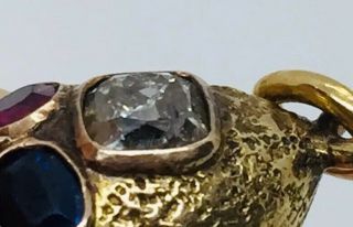 Antique Victorian 18k Yellow Gold Diamond Ruby Sapphire Egg Charm 7