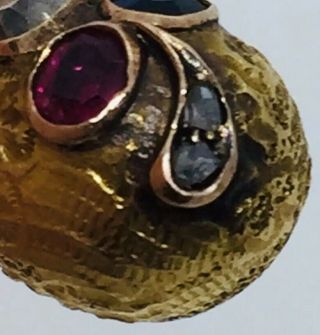 Antique Victorian 18k Yellow Gold Diamond Ruby Sapphire Egg Charm 8