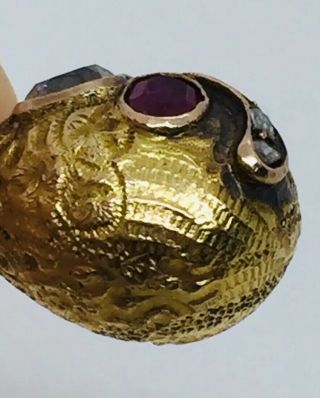 Antique Victorian 18k Yellow Gold Diamond Ruby Sapphire Egg Charm 9