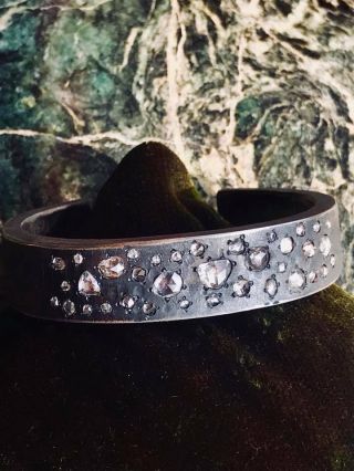 Marc Lazarus Heavy Solid Silver Cuff 134 Gr With Antique Diamonds 5.  5 Carats