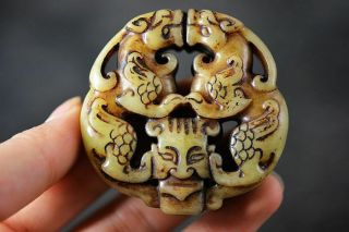 Exquisite Chinese Natural Old Jade Carved Beast Amulet Pendant J19
