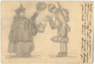 German Wwi Hand Drawn Pencil Sketch Coming Home To Mom 