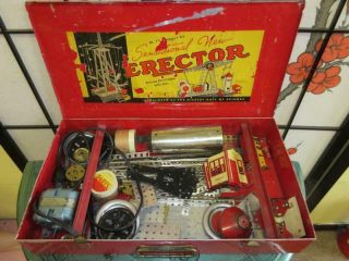 Vtg 1938 Erector Set No.  7 1/2 Engineers Set Reversing Engine Red Metal Box Book