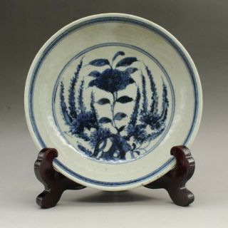 Chinese Old Hand - Carved Blue And White Porcelain Flower Plate C01