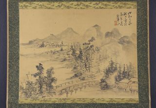 Japanese Hanging Scroll Art Painting Sansui Landscape Asian Antique E8068