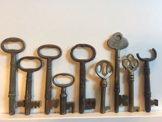 9 Antique Iron & Brass Keys - Worn Weathered - Door Chest Furniture 2 " - 4 "