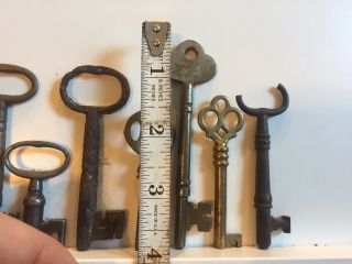 9 Antique Iron & Brass Keys - Worn Weathered - Door Chest Furniture 2 